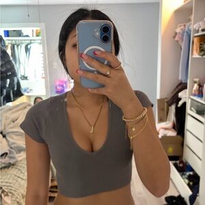 Garage Charcoal Ribbed Crop Top